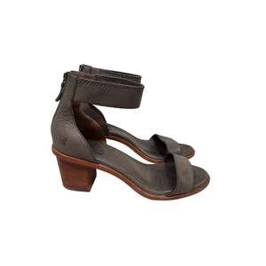 Frye Sandals Womens 10 Charcoal Grey Brielle Back Zip Ankle Block Heel Open Toe